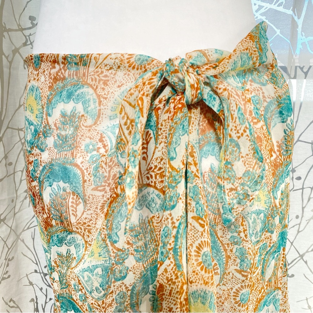 DRIES VAN NOTEN teal green brown white print silk waist tie swim coverup skirt - Picture 3 of 8